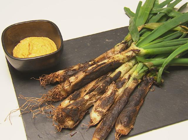 calcots with romesco sauce