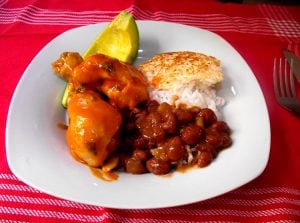 a traditional dominican meal of rice and beans called la bandera