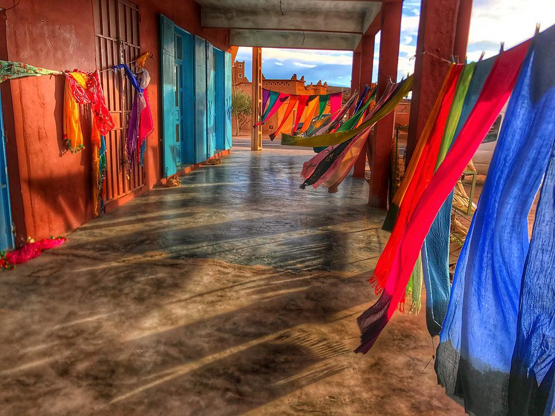 colourful towels wave in the wind in marrakech morroco