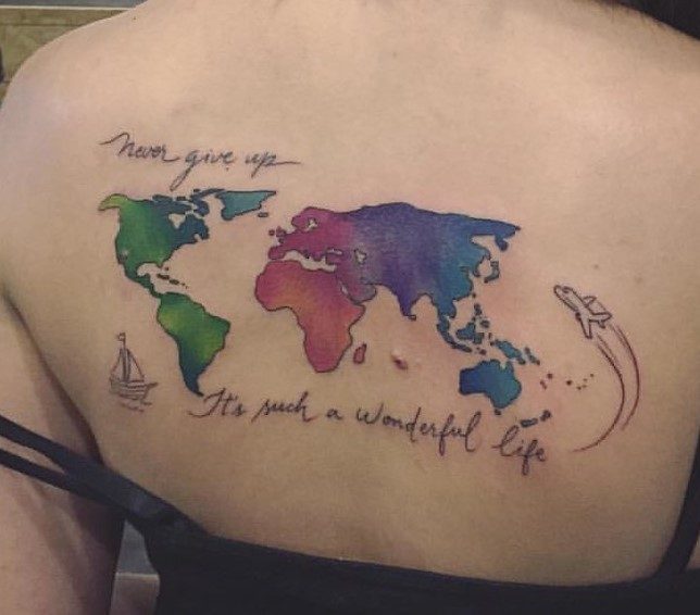 Colorful map tattoo