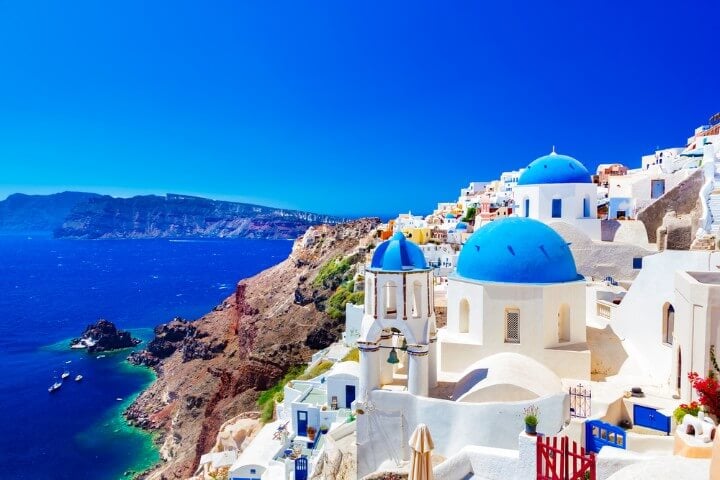 Santorini island - white houses and blue domes