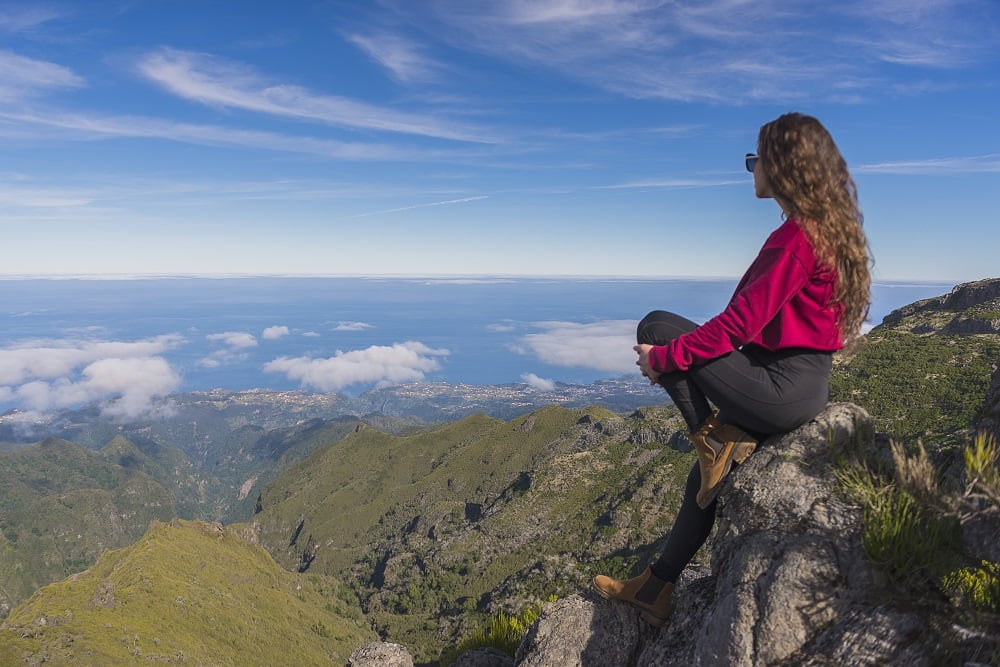 madeira, woman watching the view from mountain pico ruivo