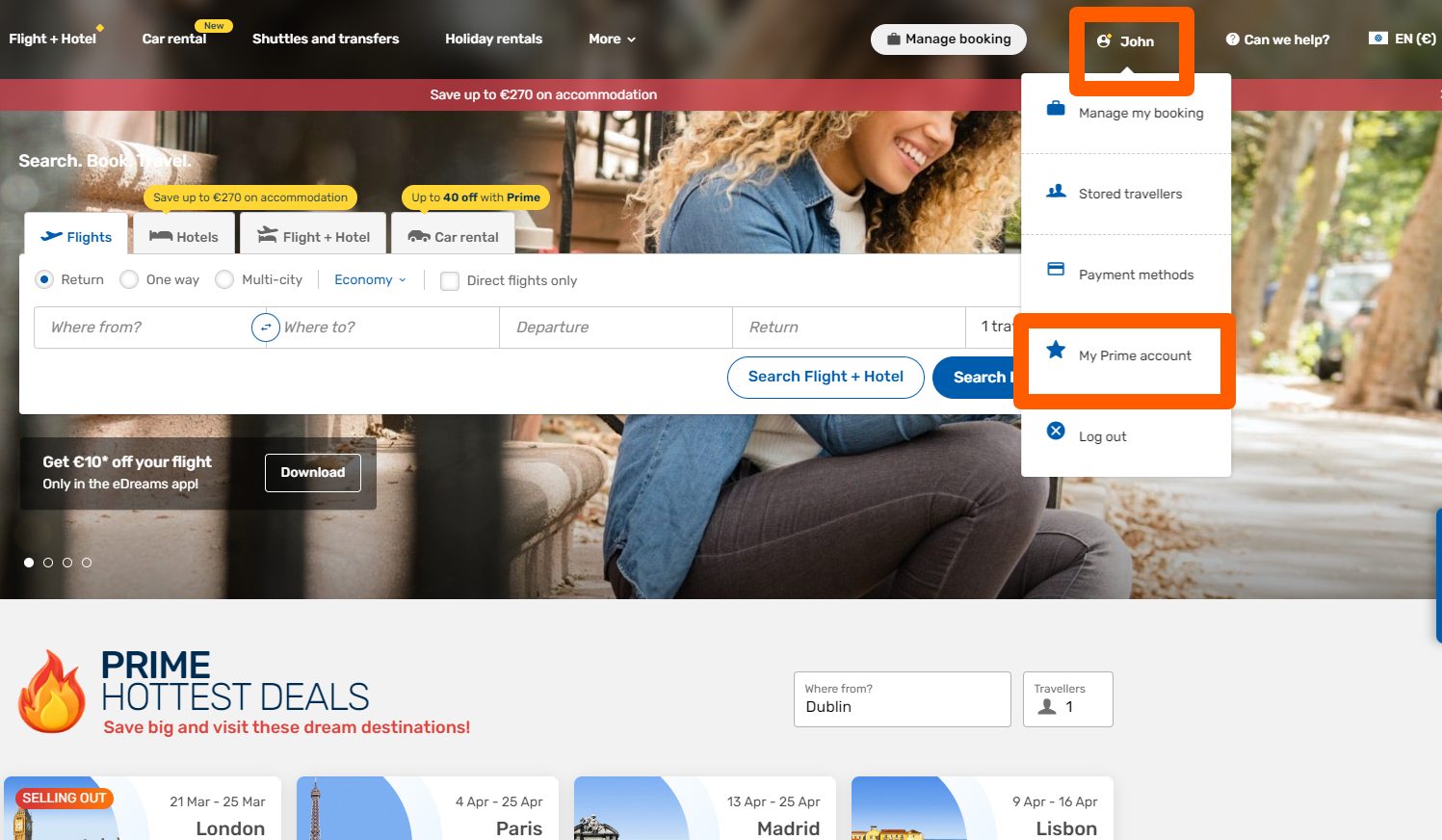 eDreams Prime My Account My Prime