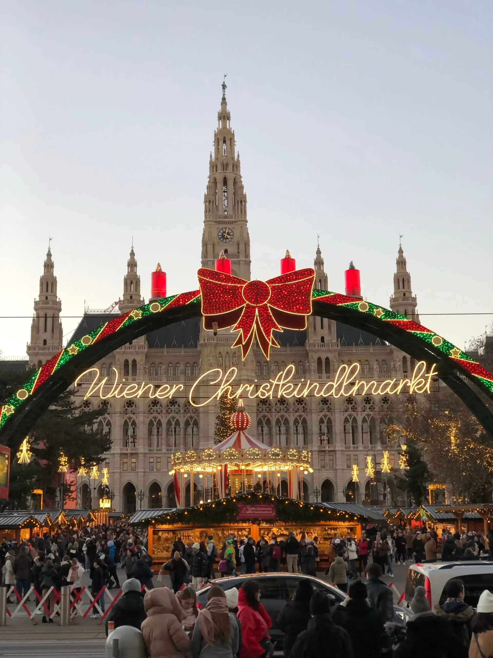 The entrance to a Christmas market in Vienna, Austria