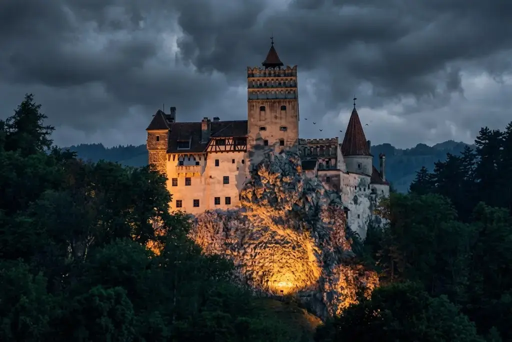 Bran Castle in Transylvania perched on a rocky hilltop