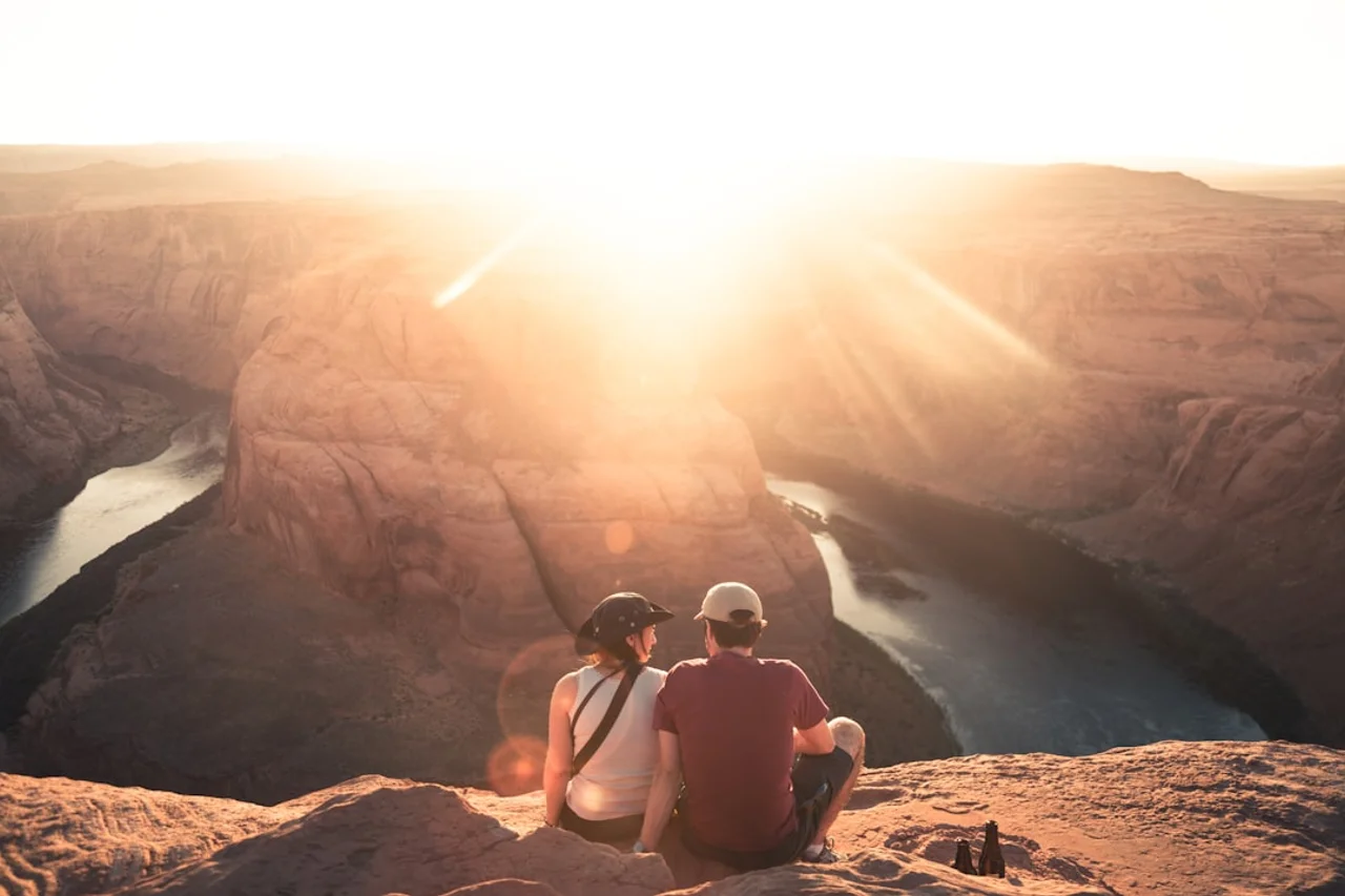Two people admiring the views on a cheap holiday booked with eDreams Prime.